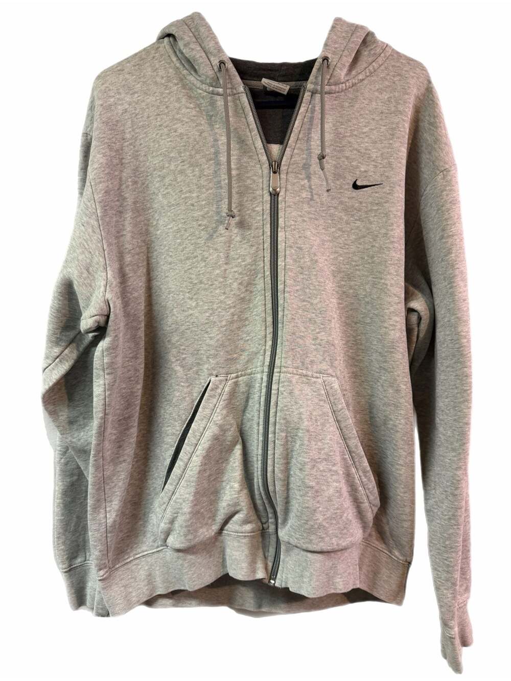 Nike Men's Full Zip Heather Gray Hooded Sweatshirt with Embroidered Swoosh Logo